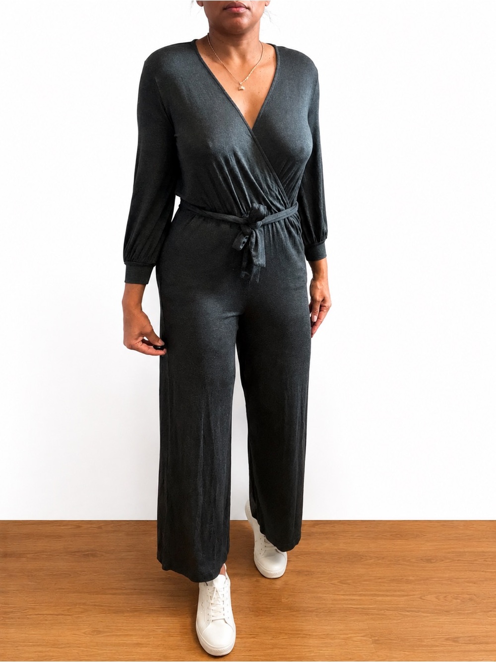 Amour Vert Everley Belted Wide Leg Jumpsuit Women XS Black Minimalist USA